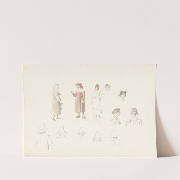 Studieblad met Italiaanse boeren en boerinnen (1787 - 1847) by Josephus Augustus Knip