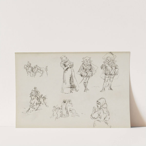 Studieblad, onder andere met karikaturen (1880) by Marius Bauer