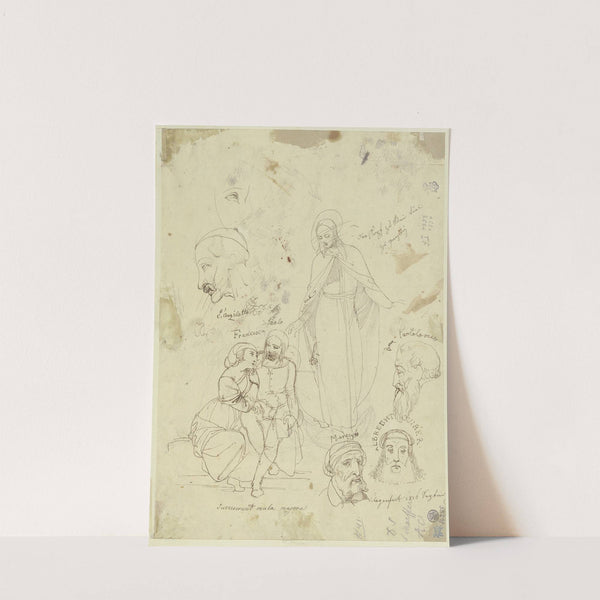 Studienblatt; Figuren und Köpfe by Johann Evangelist Scheffer von Leonhardshoff
