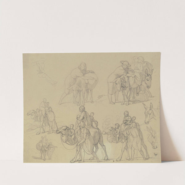 Studienblatt; Reisende mit Eseln und Dromedaren by Gustav Heinrich Naecke