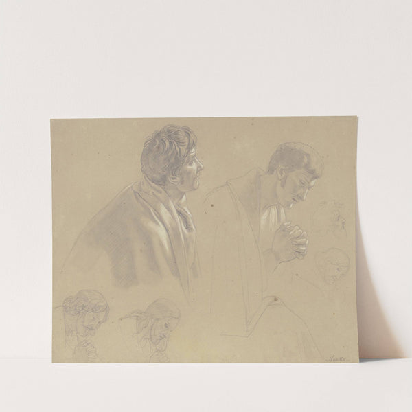 Studienblatt; Sechs Männer, vier mit geneigten Köpfen betend by Gustav Heinrich Naecke