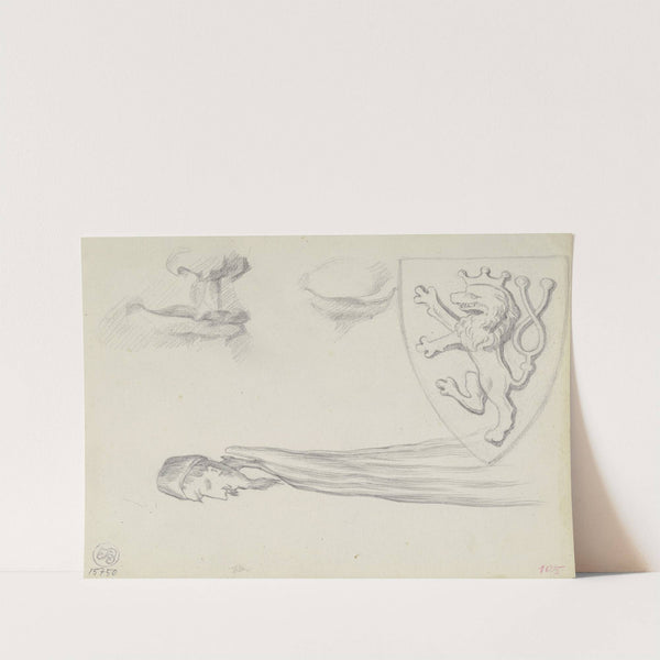 Studienblatt; Wappen, Türkenkopf und Gesichtsdetail (1868) by Louis Eysen