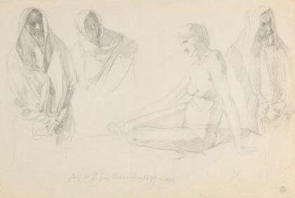 Studies of a Female Figure and Male Figures for the Painting ‘St John the Baptist Refusing to Baptise Pharisees’ (1899-1900)