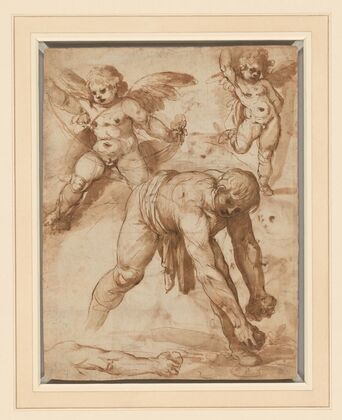 Studies of a Figure Bending Over, Two Putti, and an Arm