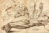 Studies of a Left Arm, a Young Woman, a Madonna and Child, a Face in Profile and Nude Figures