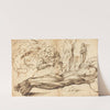 Studies of a Left Arm, a Young Woman, a Madonna and Child, a Face in Profile and Nude Figures by Bartolomeo Passarotti