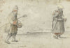 Studies of a Man and a Woman Standing on the Bank of a Frozen River, with a Town in the Distance