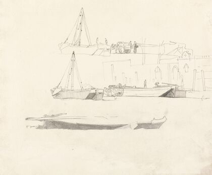 Studies of Boats, Figures, Carts, and Buildings