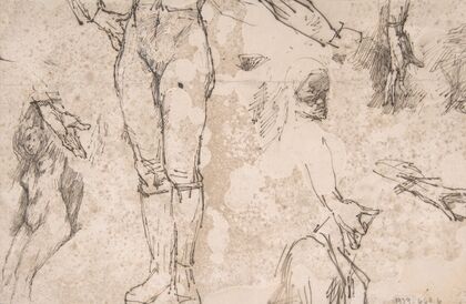 Studies of Female Nude, Hands, and Male Torso