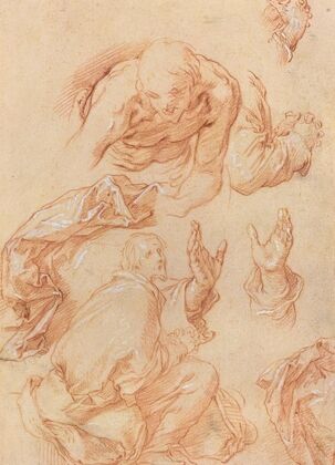 Studies of Hands and Bending Figures (verso)