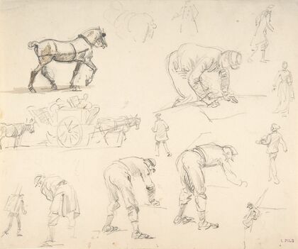 Studies of Soldiers and Cart Horses