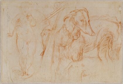 Studies of the Christ Child, a Crucifix, and a Dog