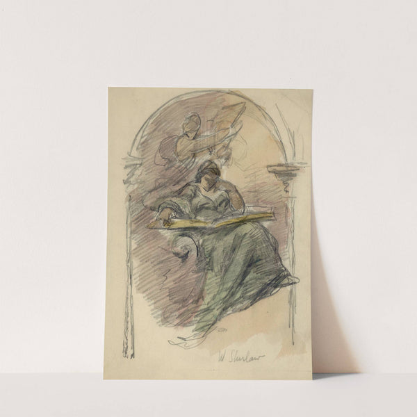 Study drawing for mural of woman reading by Walter Shirlaw
