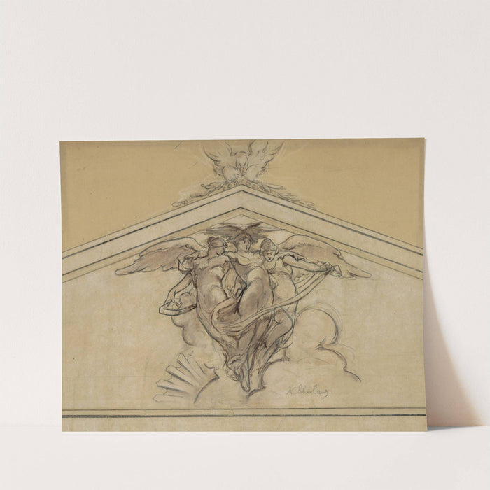Study drawing of a mural showing three winged women by Walter Shirlaw