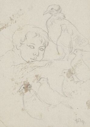 Study of a boy resting his head on his hand, depicted to the arms. (1860 - 1924)
