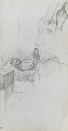 Study of a Figure Reading in Bed, Study of a Hand (1860s)