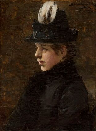 Study of a girl in a hat with a little feather (1897)