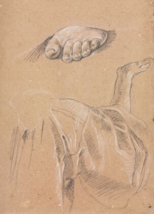 Study of a left foot and drapery study with right arm