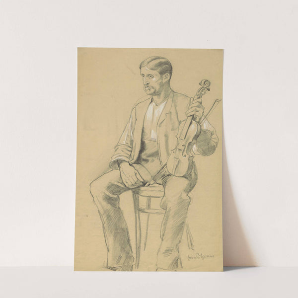 Study of a man sitting on a chair with a violin and bow on his knee (1887) by Hans Thoma