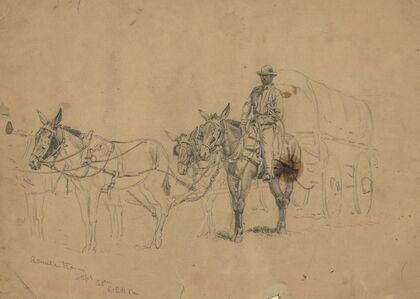 Study of a mule team and wagon, with driver