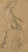 Study of a nude horseman seen from behind, his right arm raised, with a study of another man