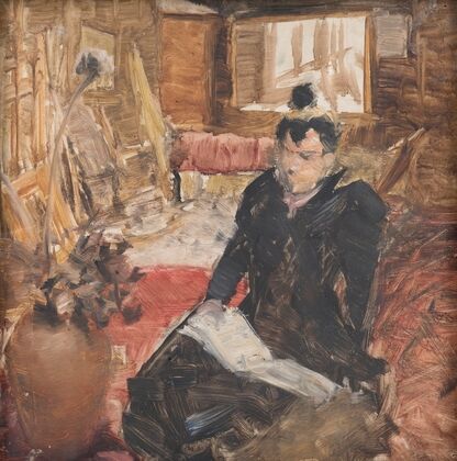 Study of a woman reading while sitting on the studio floor (1900)