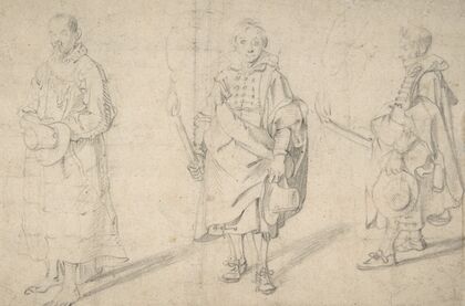 Study of Figures; an Old Man Holding a Hat and Facing Forwards, and a Young Man Holding a Torch and a Hat