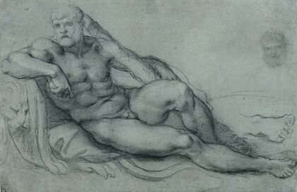 Study of Hercules Resting, with Separate Studies of His Head and Foot