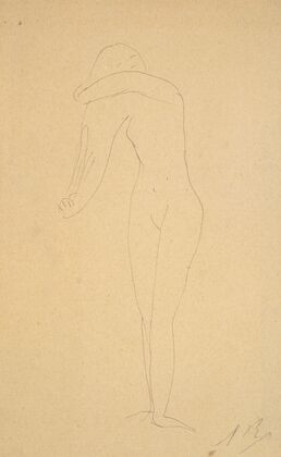 Study of nude (standing, combing her hair)