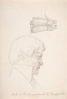 Study Sheet with a Portrait of Carl Julius Senff and Two Italian Women Walking