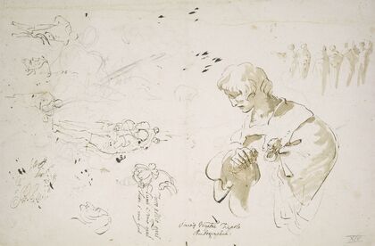 Study sheet with a young man in profile, looking left; studies of figures and heads (ca. 1725 – 1730)