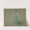 Study, woman in long green dress, pink scarf by Edwin Austin Abbey