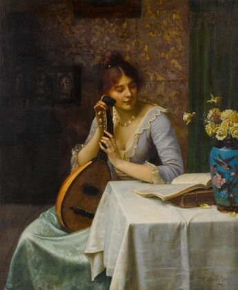 Studying Sheet Music (The Chinese Cloisonne Vase)