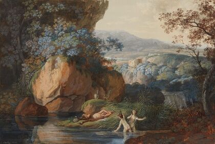 Südliche Landschaft mit schlafendem Faun und zwei Badenden (1778)