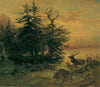 Suhlende Hirsche am Ufer eines Bergsees