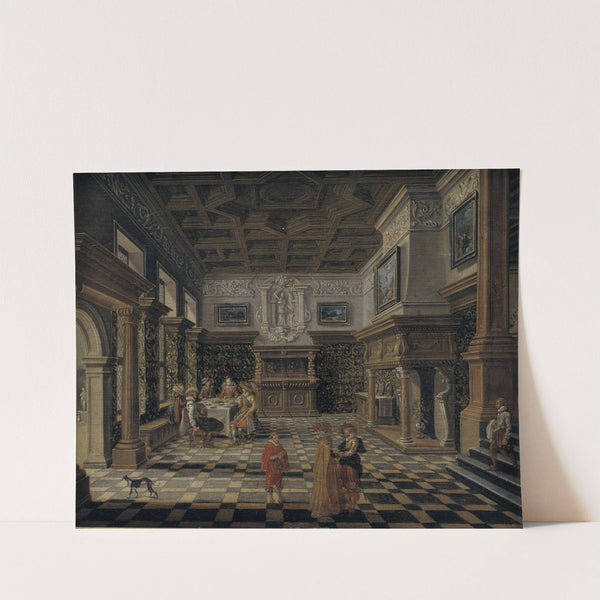 Sumptuous renaissance interior with a banquet by Bartholomeus van Bassen