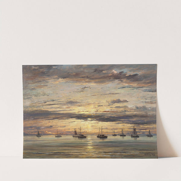 Sunset at Scheveningen - A Fleet of Fishing Vessels at Anchor by Hendrik Willem Mesdag