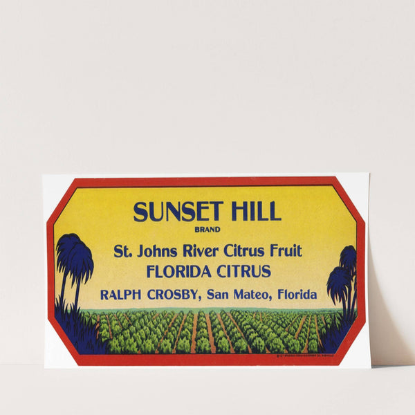 Sunset Hill Brand Florida Citrus Label (1948)