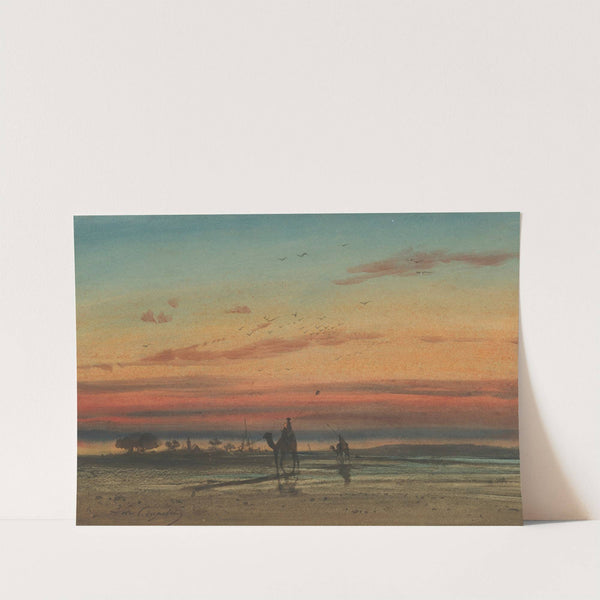 Sunset in Egypt, with two Bedouins on camels by Louis-Amable Crapelet