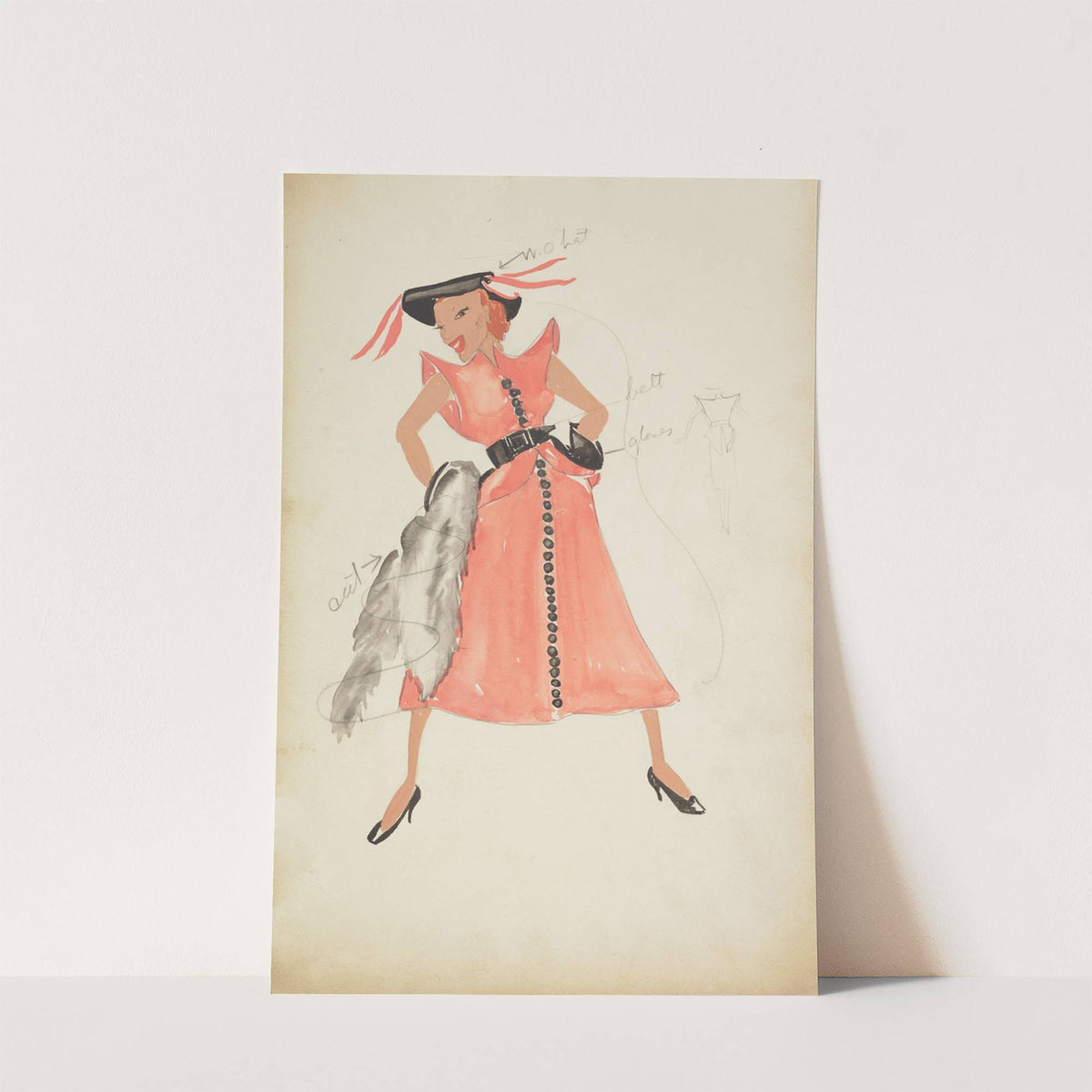 Swing It: Memphis Mame. Pink dress with black buttons and black belt (1934-1943) by Alex Jones