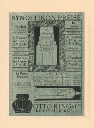 Syndetikon-Preise für Flaschen und Tuben. Otto Ring & Co Friedenau-Berlin (1881 - 1913)
