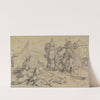 Szene aus dem Dreißigjährigen Krieg; Im Vordergrund ein Erschlagener, drei davonziehende, plündernde Soldaten in der Tracht des 17. Jahrhunderts by Theodor Alt