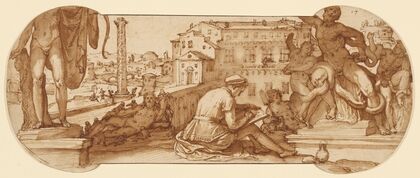 Taddeo in the Belvedere Court in the Vatican Drawing the Laocoön (1595)
