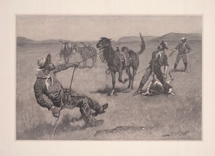 Teaching a mustang pony to pack dead game (1890)
