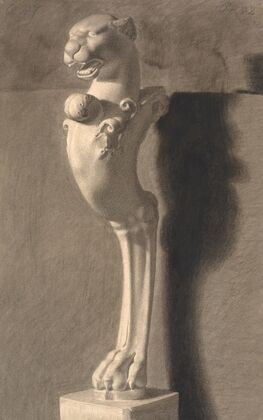 Tegning Efter Gips. Kopi Efter Antik Skulptur. Ornament Med Løvehoved Og -Fod