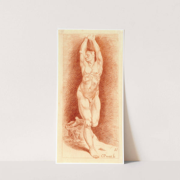 Tekening van staande naakte man met opgeheven armen by Cornelis Pronk