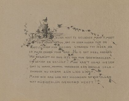 Tekstblad met winterkoning op een paal