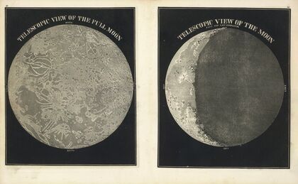 Telescopic view of the full Moon. Telescopic view of the Moon past the last quadrature.