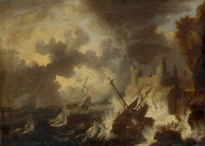 Tempest with Shipwreck in front of a Coastal Fortress