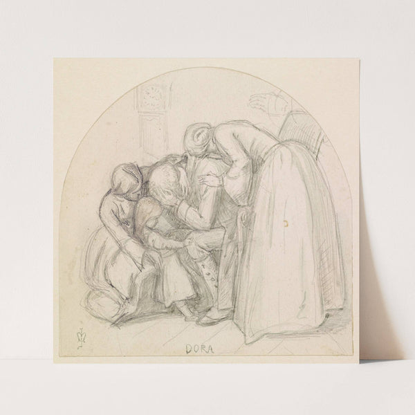Tennyson’s Dora – Study of Mary, Child and Dora comforting their Father (1855-56) by Sir John Everett Millais